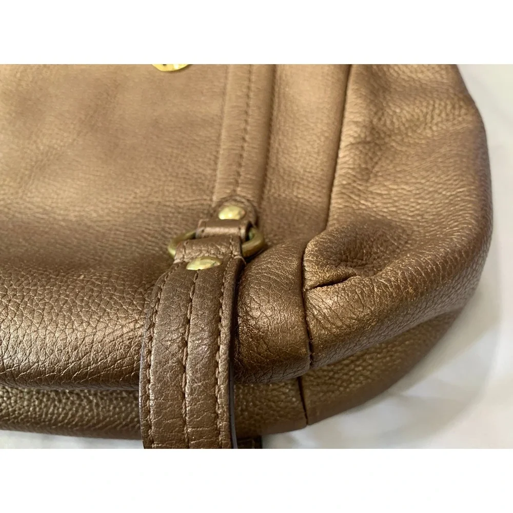Coach Metallic Bronze Pebbled Leather Hobo Shoulder Bag Lilac Liner Brass HW#899